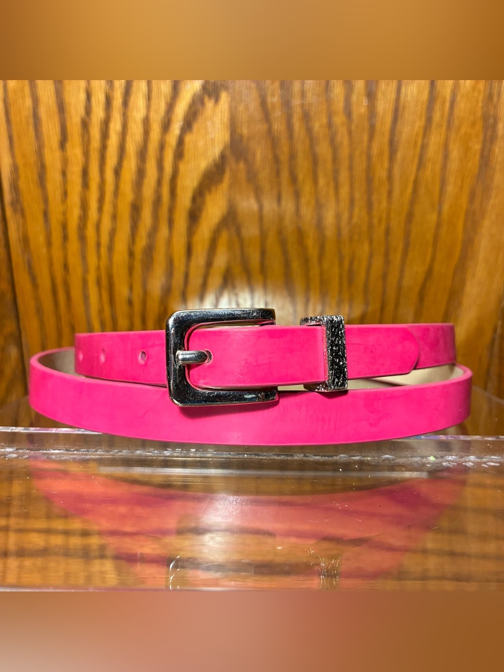 Y2K Guess Hot Pink Patent Skinny Belt Silver Buckle Logo Size XL